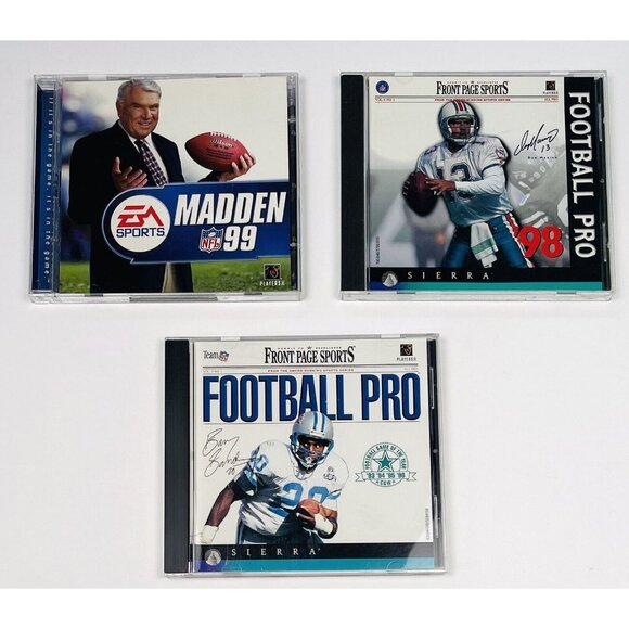 Lot 3 Football Windows PC Games Football Pro 97, Football Pro 98 & Madden 99 EUC - Picture 1 of 3